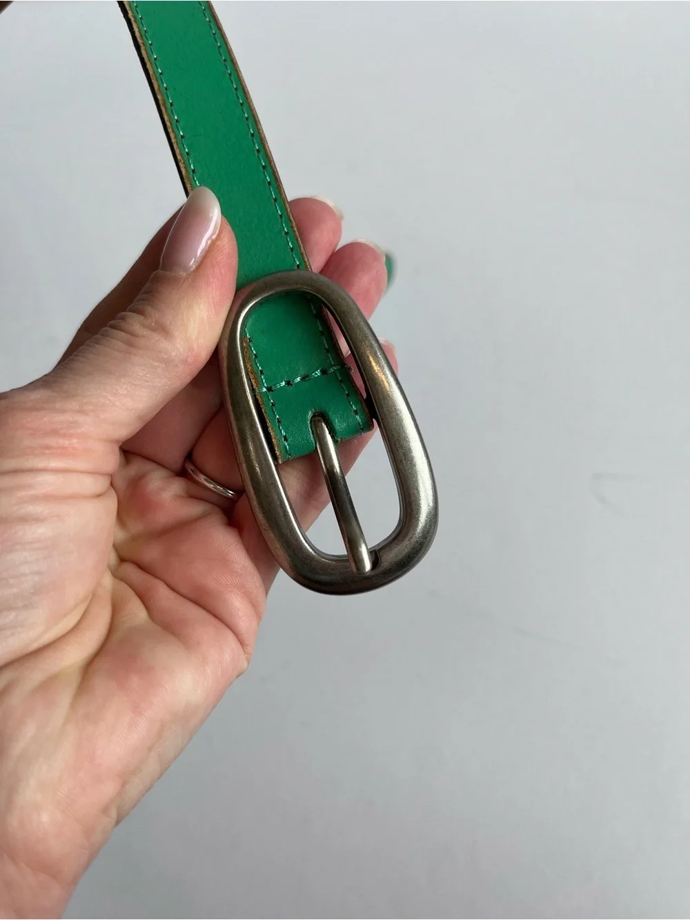 Green Leather Skinny Belt Boho Southwestern